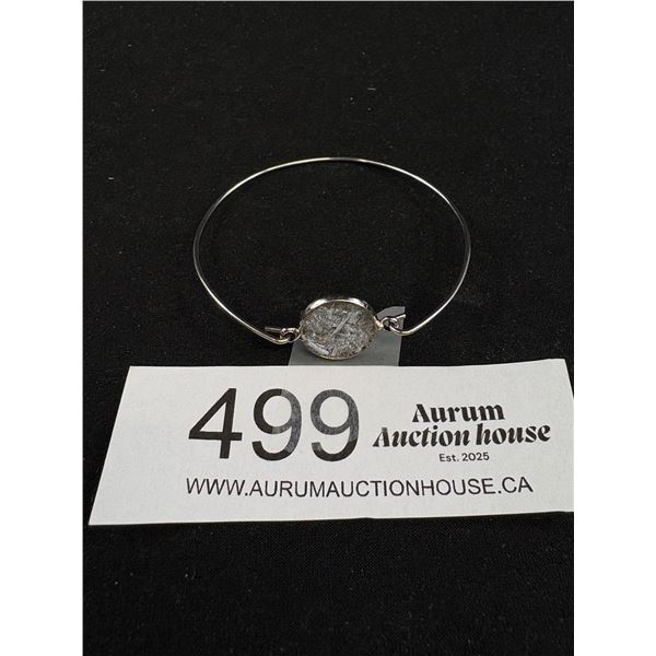 Silver w/ Natural Crystal Stones Hinged Bangle