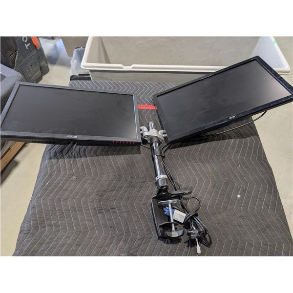 2X MARQUE MIXTE 24" MONITEURS SUR DOUBLE SUPPORT À PINCE DE BUREAU