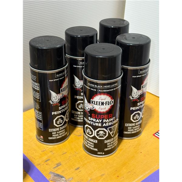 LOT DE 5 KLEEN-FLO GLOSS BLACK PEINTURES EN AEROSOL
