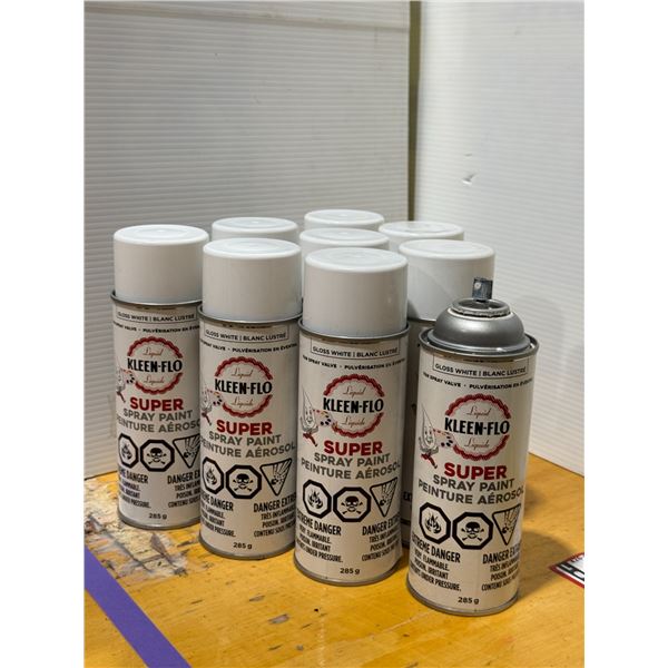 LOT DE 9 KLEEN-FLO GLOSS WHITE PEINTURES EN AEROSOL