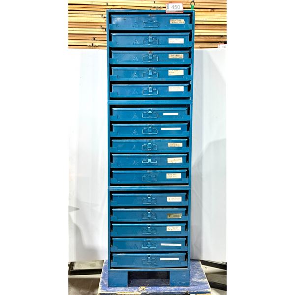 METAL SUPPORT RACK AVEC 15 PORTABLE DRAWERS 20"X12"X67" AVEC CONTENT