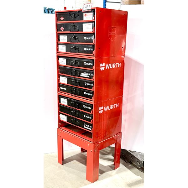 WURTH METAL SUPPORT RACK AVEC 11 PORTABLE DRAWERS 20"X16"X60" AVEC CONTENT