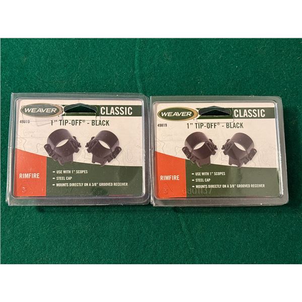 1" Tip Off Black Rimfire Weaver Classic Scope Mount Rings