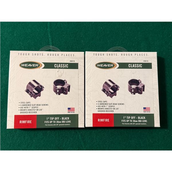 1" Tip Off Black Rimfire Weaver Classic Scope Mount Rings