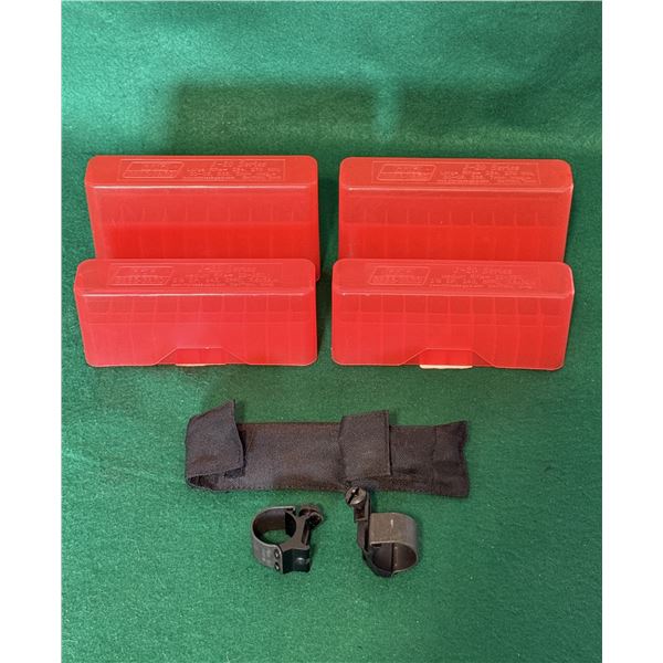 Ammo Boxes, Scope Rings and Laser Bore Sighter with Accessories Lot