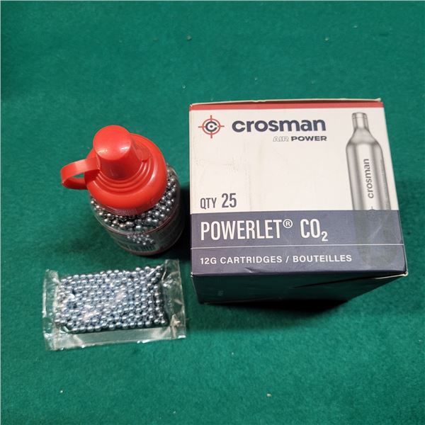 25 Crossman Powerlet Co2 Containers & 1500+ .22 Cal BB's