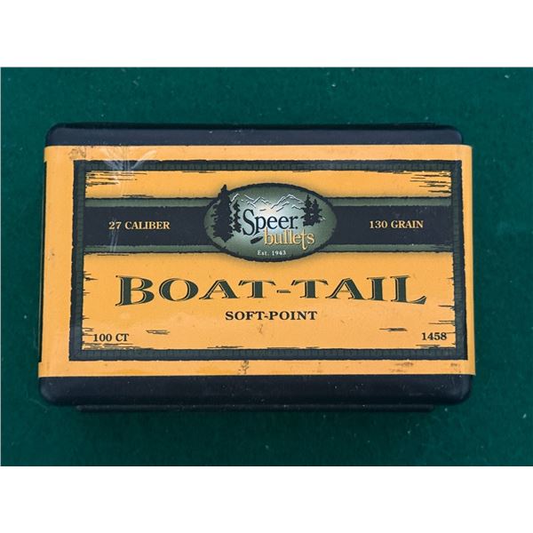 27 Cal 130 Gr Soft Point Boat Tail Speer Bullets - New box of 100