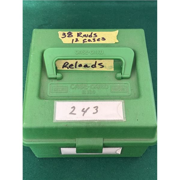 243 Win Reloaded Rounds and Brass in a Plastic Case