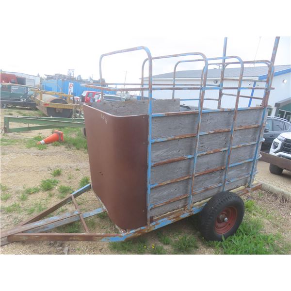 Livestock Trailer, 4' W × 8' Long, Pole Hitch, Single Axle, Metal Cage, New Treated Wood Floor