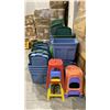 Image 2 : LARGE GROUP OF ASSORTED PLASTIC STORAGE BINS WITH LIDS & PLASTIC STOOLS
