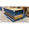 Image 1 : BLUE METAL SHELF RACKING 10- APPROX 8' UPRIGHTS, APPROX 14- 8' SIDE RAILS WITH WOODEN SHELVING