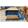 Image 5 : BLUE METAL SHELF RACKING 10- APPROX 8' UPRIGHTS, APPROX 14- 8' SIDE RAILS WITH WOODEN SHELVING