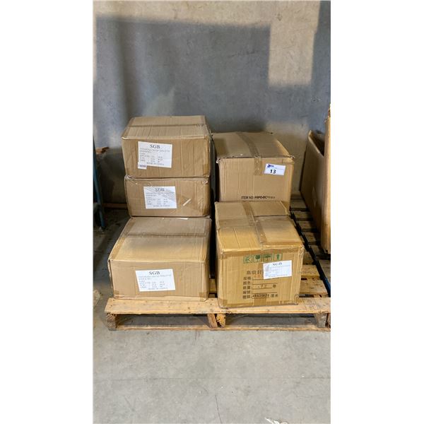 2 PALLETS OF ASSORTED ITEMS- BOLT CUTTERS, PRICE TAGS, PRUNERS, TABLE CLOTHS, PACKING TAPE,