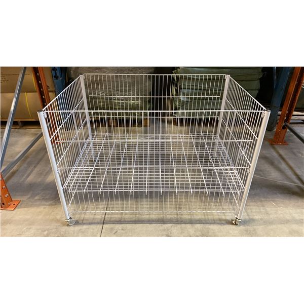 10 WHITE MOBILE METAL ADJUSTABLE RETAIL PRODUCT DISPLAY BINS