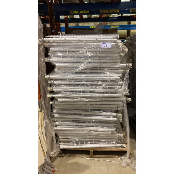 APPROX 11 WHITE MOBILE METAL ADJUSTABLE RETAIL PRODUCT DISPLAY BINS