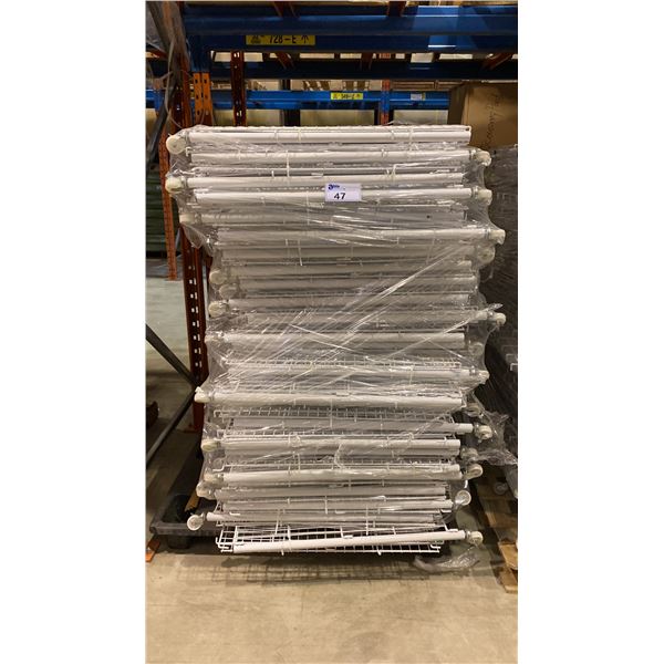 APPROX 10 WHITE MOBILE METAL ADJUSTABLE RETAIL PRODUCT DISPLAY BINS