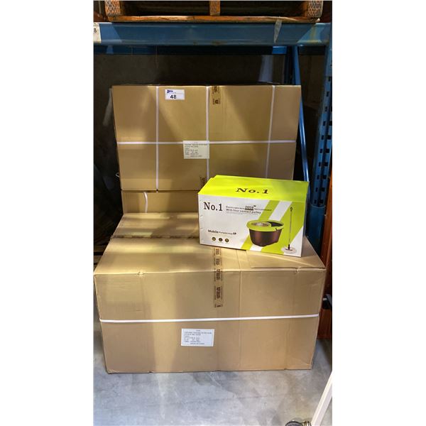 APPROX 27 CASES OF ELANTRA SPIN WAVE MOP PAILS WITH HANDLES WITH LARGE BAG OF MOP HEADS