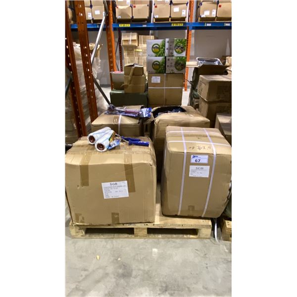 PALLET OF PAINT ROLLERS, PLASTIC MASSAGERS & UNIVERSAL POWER ADAPTERS