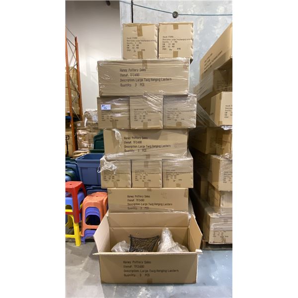 PALLET OF HANEY POTTERY SALES LARGE TWIG HANGING LANTERNS APPROX 27 CASES, 3 PER CASE