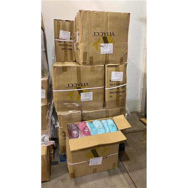 1 PALLET OF ASSORTED SIZED WOMENS SLIPPERS - APPROX 90 PER CASE APPROX 16 CASES PER PALLET