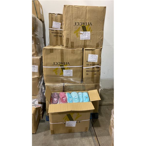 1 PALLET OF ASSORTED SIZED WOMENS SLIPPERS - APPROX 90 PER CASE APPROX 16 CASES PER PALLET