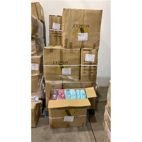 1 PALLET OF ASSORTED SIZED WOMENS SLIPPERS - APPROX 90 PER CASE APPROX 16 CASES PER PALLET