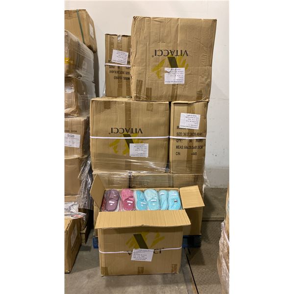 1 PALLET OF ASSORTED SIZED WOMENS SLIPPERS - APPROX 90 PER CASE APPROX 16 CASES PER PALLET