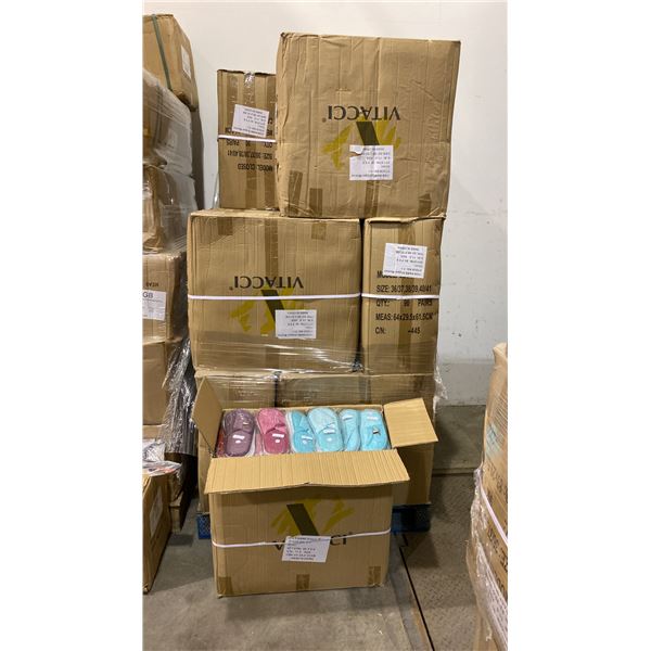 1 PALLET OF ASSORTED SIZED WOMENS SLIPPERS - APPROX 90 PER CASE APPROX 16 CASES PER PALLET