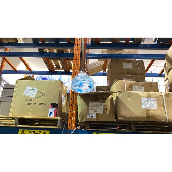 PALLET OF METAL SPLATTER SCREENS & 2 BOXES OF PALM SUPPORTS