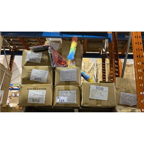 PALLET OF PLASTIC DUSTERS & CUSHION COVERS