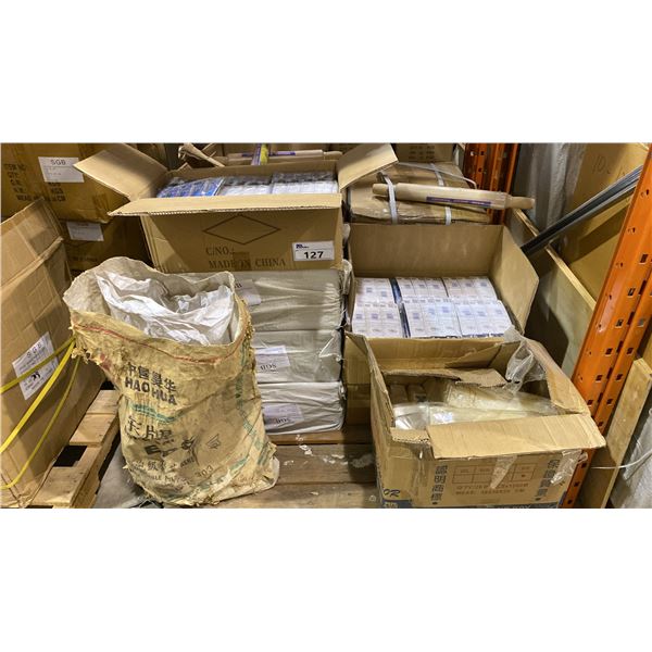 PALLET OF ROLLING PINS, NAIL CLIPPERS & SCREWS