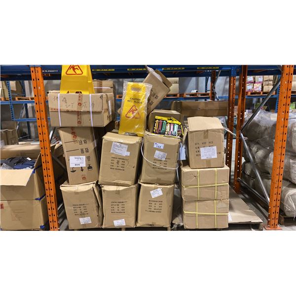 2 PALLETS OF WET FLOOR SIGNS, UTILITY KNIVES & SCISSORS