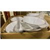 Image 3 : PALLET OF STAINLESS STEEL TRAYS, MINI HOT POTS & WHITE PLASTIC BOWLS