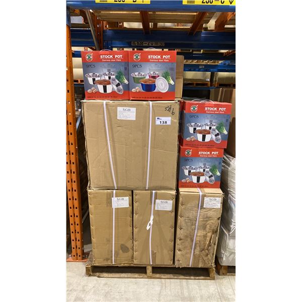 PALLET OF STAINLESS STEEL 9 PC STOCK POT SETS