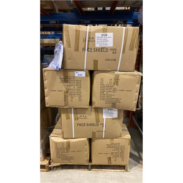 PALLET OF TRANSPARENT PLASTIC FACE SHIELDS