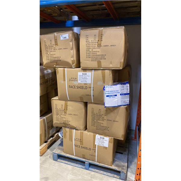 PALLET OF TRANSPARENT FACE SHIELDS APPROX 12 CASES, 500PCS PER CASE
