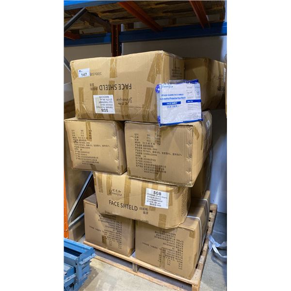 PALLET OF TRANSPARENT FACE SHIELDS APPROX 12 CASES, 500PCS PER CASE