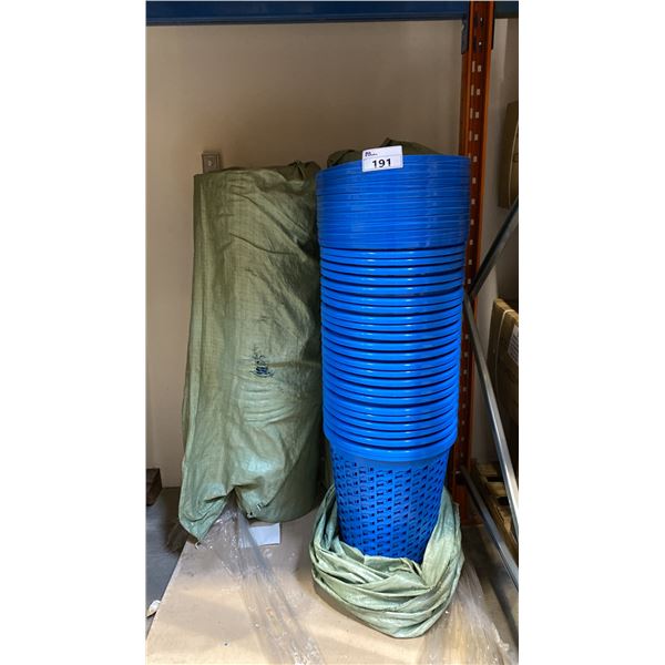 3 STACKS OF PLASTIC LAUNDRY BASKETS