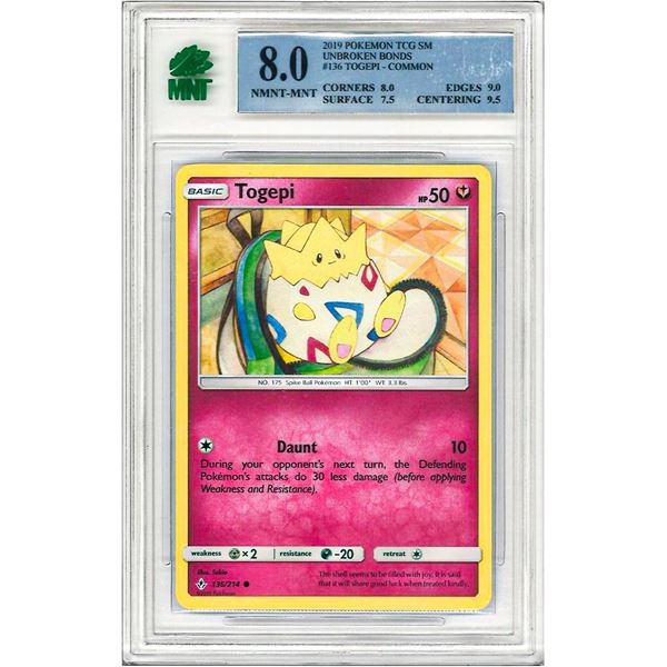 SR - Pokemon Card Togepi Togetic Fairy Unbroken Bonds Common 136/214 graded 8