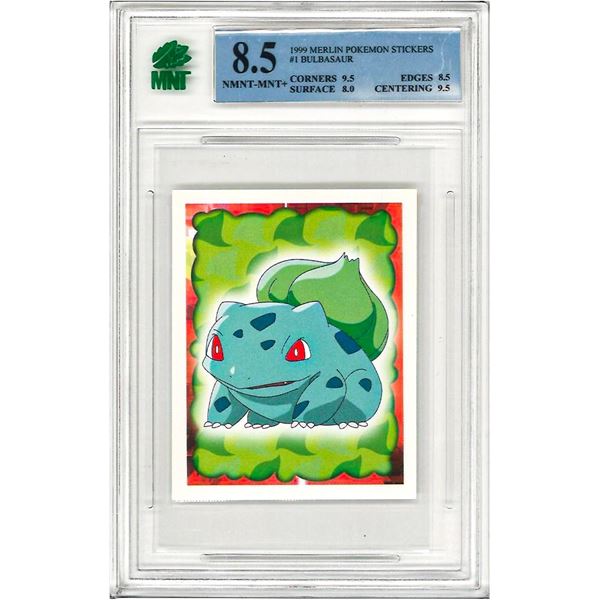 SE - Bulbasaur #1 1999 Merlin Pokemon Stickers Graded 8.5
