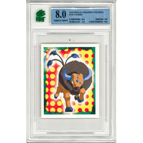 SR - Tauros #128 1999 Merlin Pokemon Stickers Graded 8
