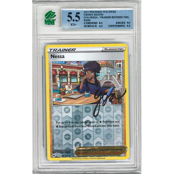 E - Pokemon TCG Nessa 136/159 Crown Zenith Reverse Holo 136/159 graded 5.5
