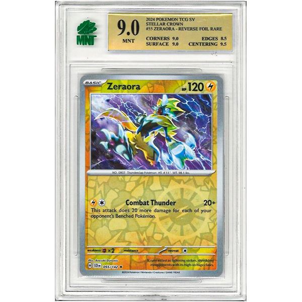 SE - PokŽmon TCG Stellar Crown Zeraora Reverse Holofoil 055/142 NM Rare 055/14 graded 9