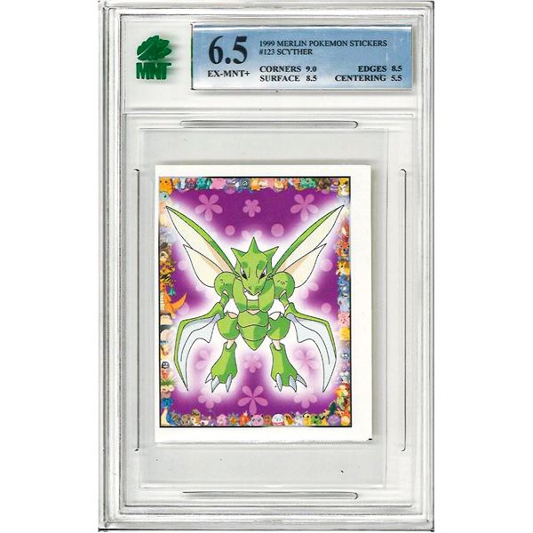 SR - Scyther #123 1999 Merlin Pokemon Stickers Graded  6.5