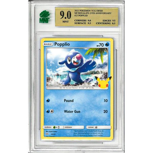 SR - PokŽmon Card Popplio 23/25 25th Anniversary 2021 McDonalds Promo  graded 9