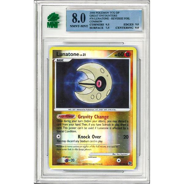 SE -  Lunatone 76/106 Pokemon Card Common Great Encounters Reverse Holo Graded 8 MNT