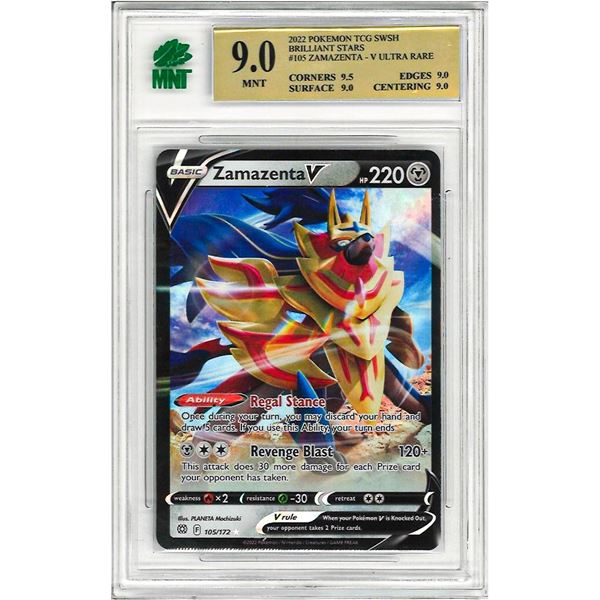 SE - PokŽmon TCG Sword & Shield: Brilliant Stars Zamazenta V 105/172 Ultra Rare Graded 9