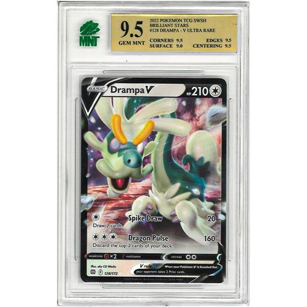 MR - PokŽmon TCG Drampa V Sword & Shield Brilliant Stars 128/172 Holo Ultra Rare Graded 9.5