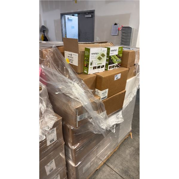 PALLETS OF MIXED ITEMS INCL RAINDRIP GROWING KITS, GROTEK GROWING MEDIA, DALEN WEED SHIELD AND MORE