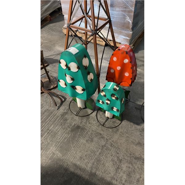 3 HAND MADE MUSHROOM SCULPTURES